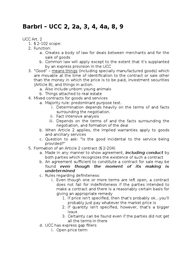 Barbri UCC PDF Security Interest Implied Warranty