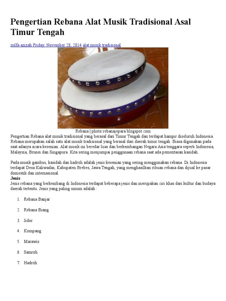 Pengertian Rebana Alat Musik Tradisional Asal Timur Tengah | PDF