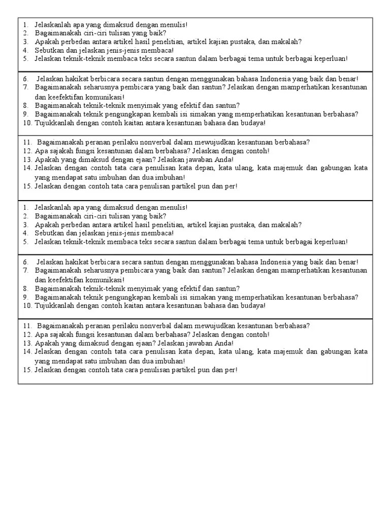 Latihan Soal Bahasa Indonesia Untuk Perguruan Tinggi | PDF