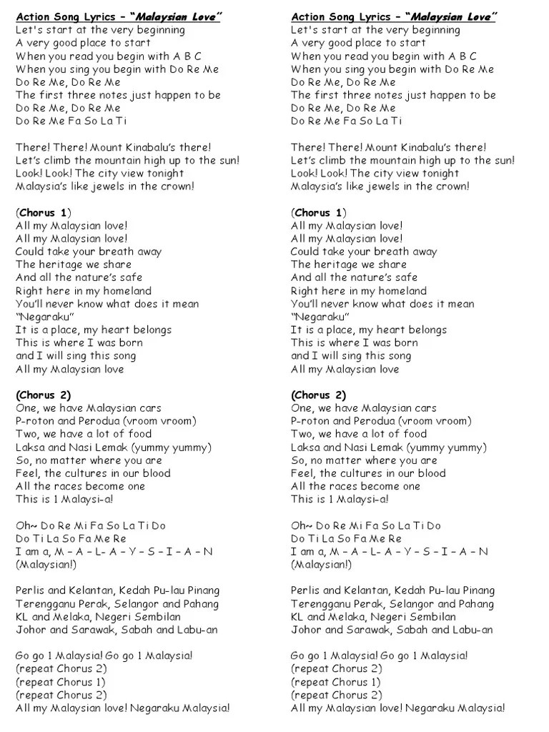 Action Song Lyrics Malaysian Love Long Sheet PDF Strait Of Malacca