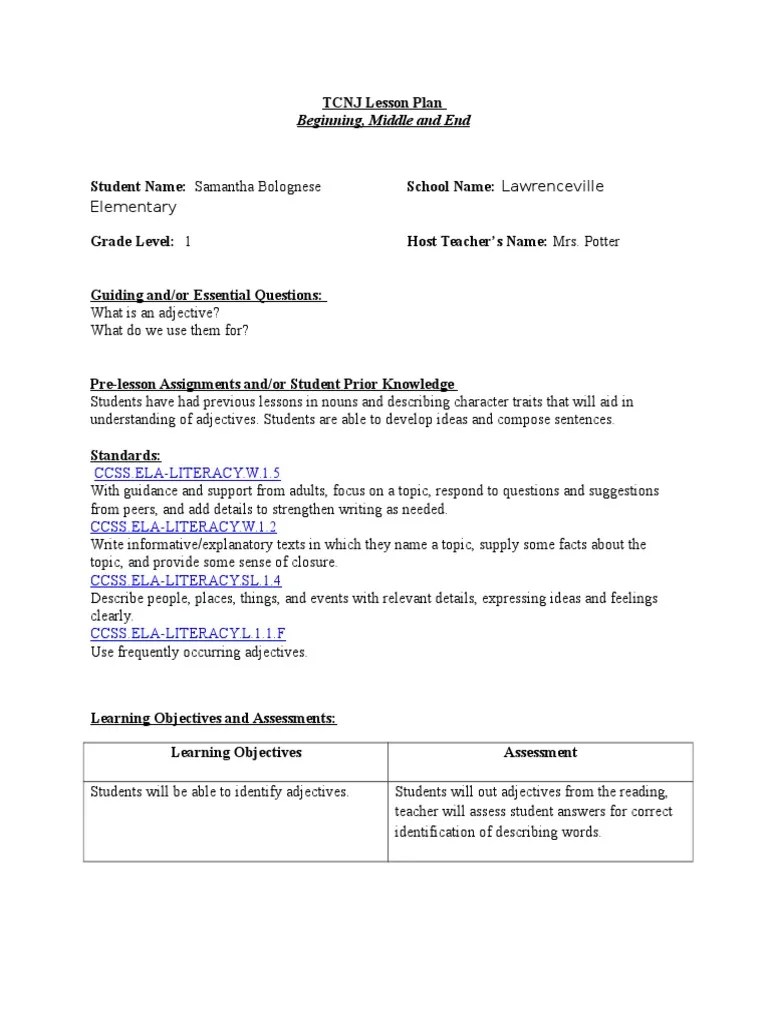 adjectives lesson plan | Lesson Plan | Pedagogy