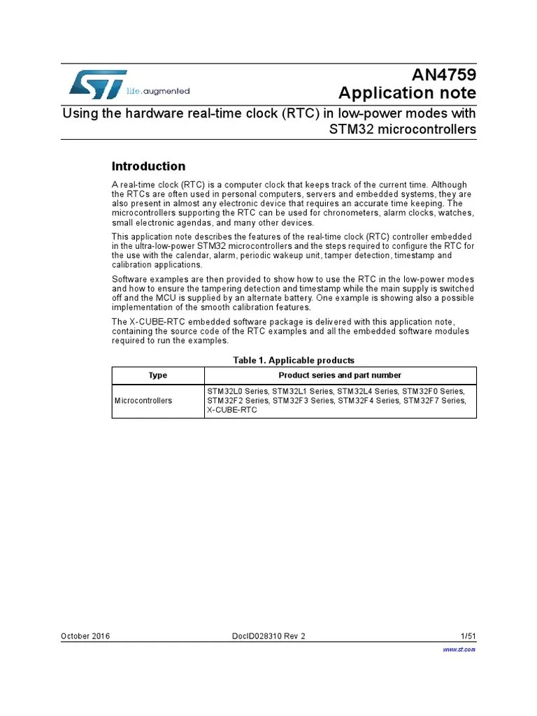 Stm32f4 RTC Low Power Mode PDF Microcontroller Computer Hardware