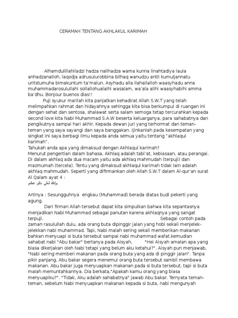 Contoh Pidato Akhlakul Karimah – Beinyu.com