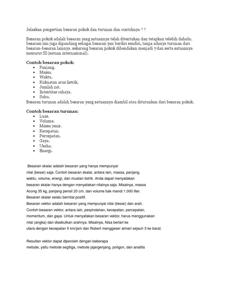 Jelaskan Pengertian Besaran Pokok Dan Turunan Dan Contohnya | PDF
