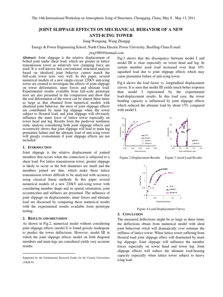 Joint Slippage Effects On Mechanical Behavior of A New AntiIcing Tower