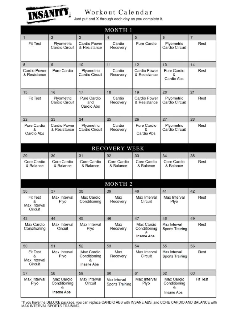 Calendario Insanity Español