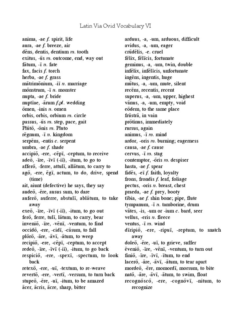 Latin Via Ovid Vocabulary VI PDF