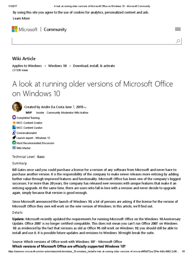A Look at Running Older Versions of Microsoft Office On Windows 10