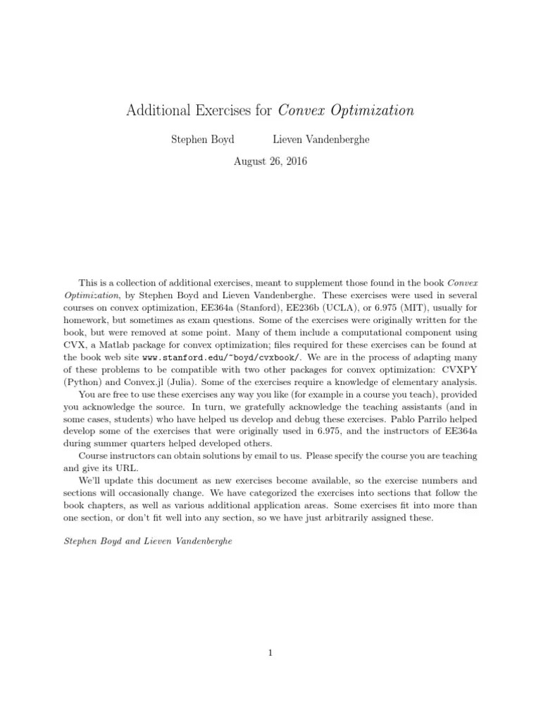 Additional Exercises for Convex Optimization with Applications in