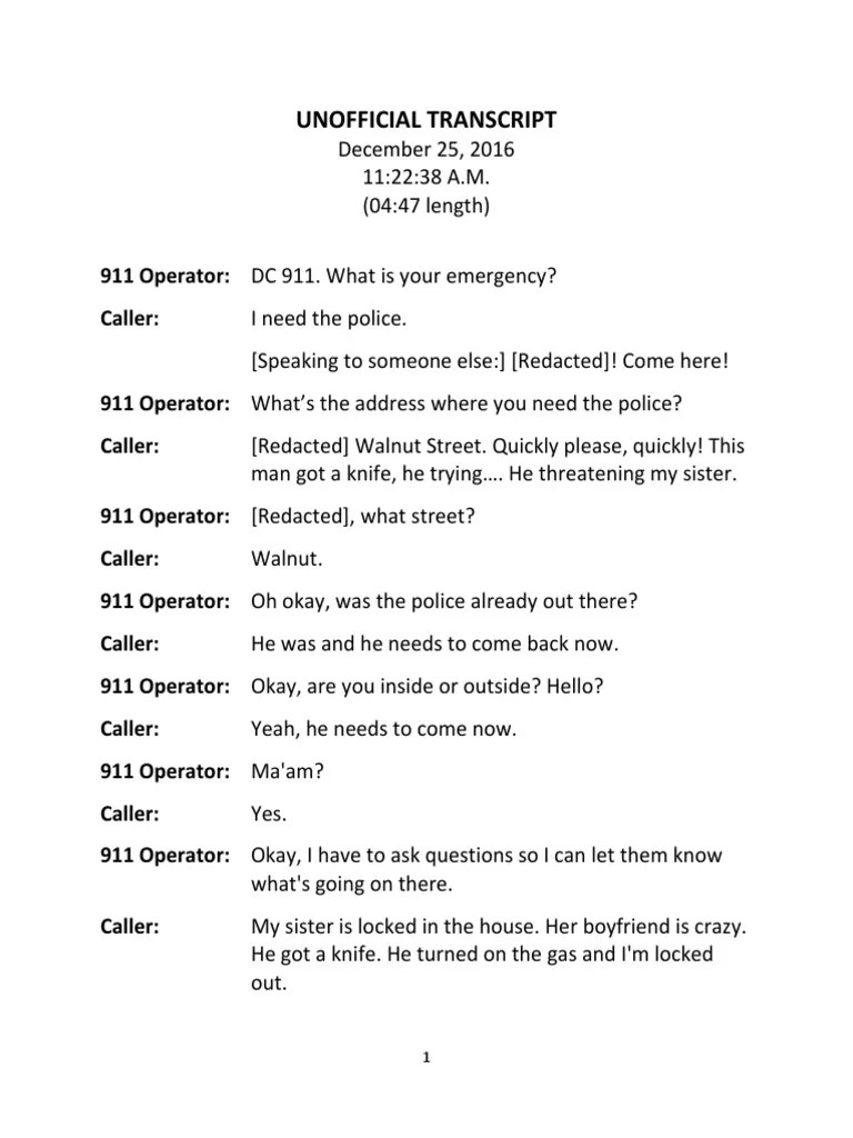 911 Call Unofficial Transcript 2 9 1 1 Violence