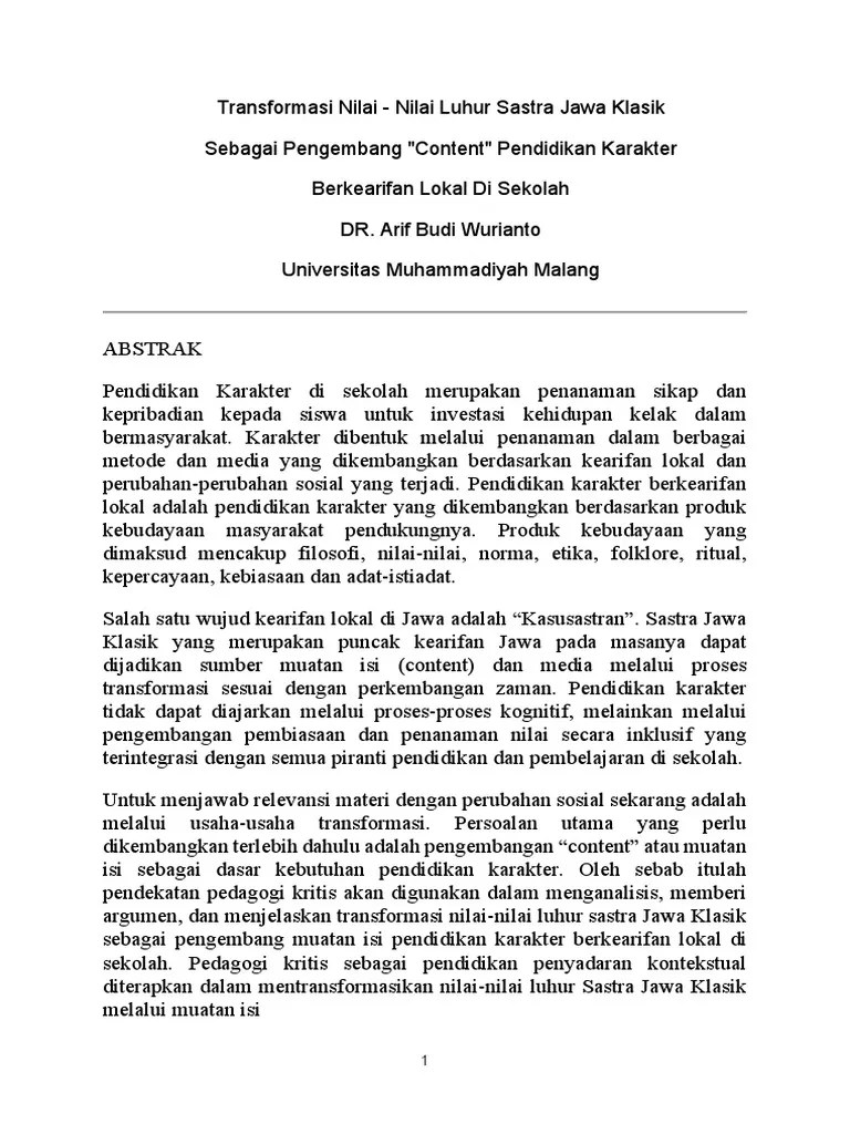 Contoh Artikel Kearifan Lokal Dalam Pendidikan Karakter Terkait