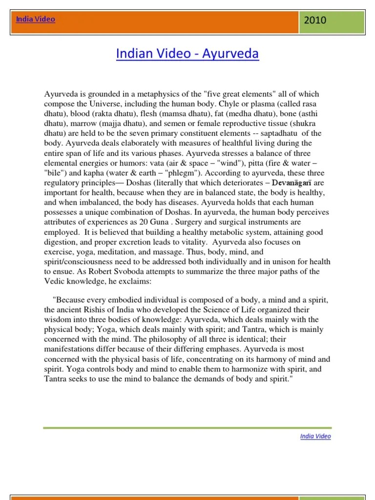 Indian Video Ayurveda PDF Ayurveda Medicine