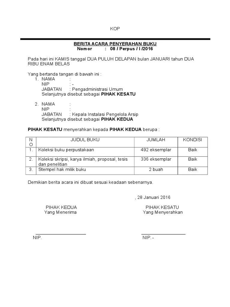 Berita Acara Penyerahan Buku