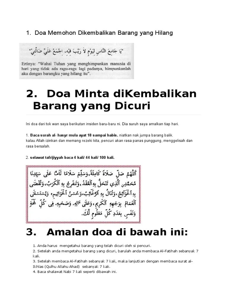 Doa Memohon Dikembalikan Barang Yang Hilang