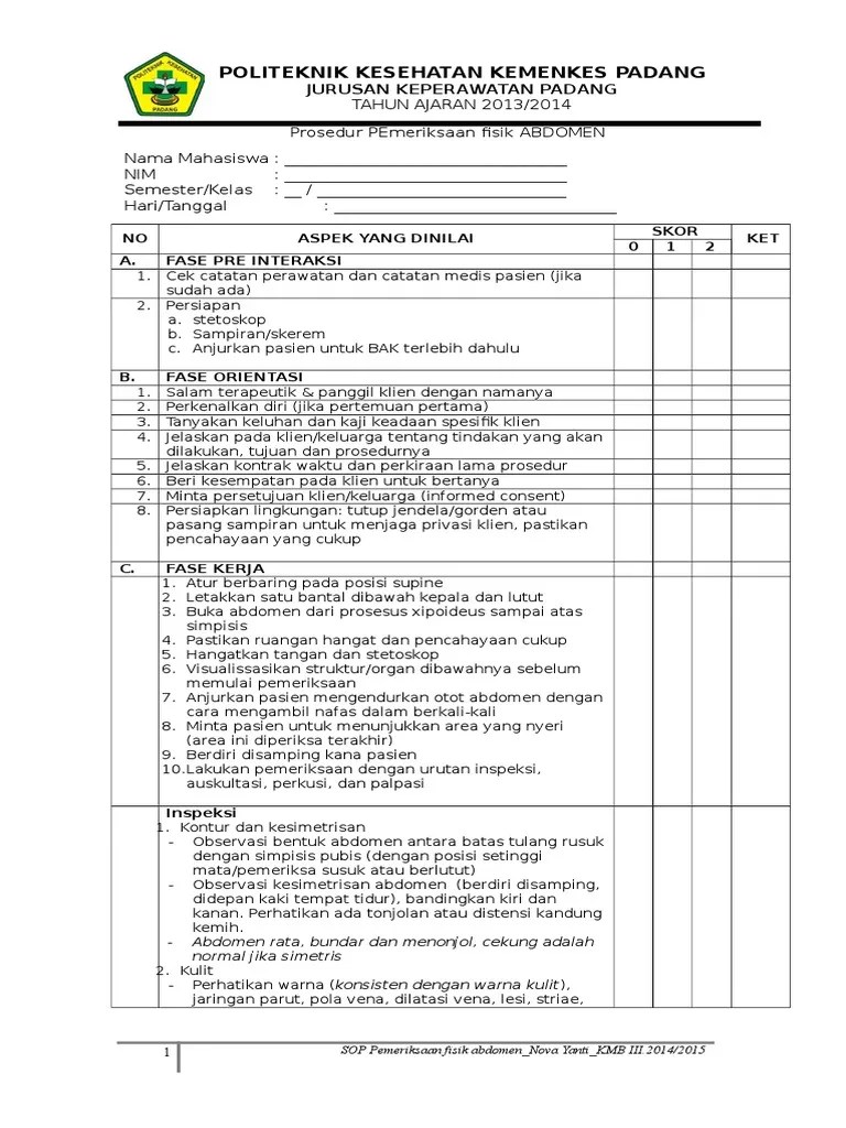 SOP Pemeriksaan Fisik Pencernaan | PDF