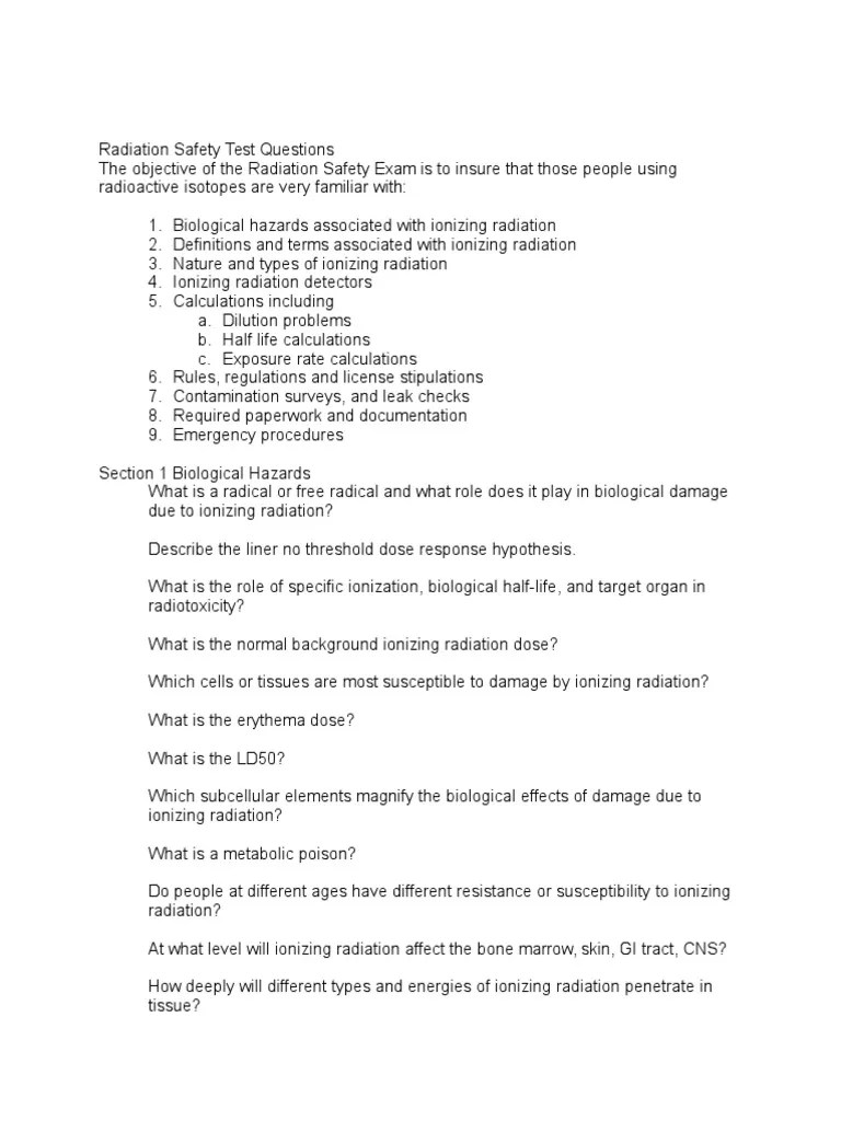 Radiation Safety Test Study Guide Ionizing Radiation Electron