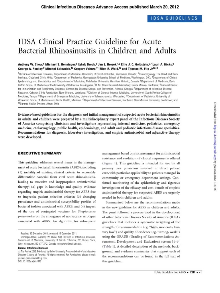 12 Idsa Clinical Practice Guideline For Acute Rinosinusitis