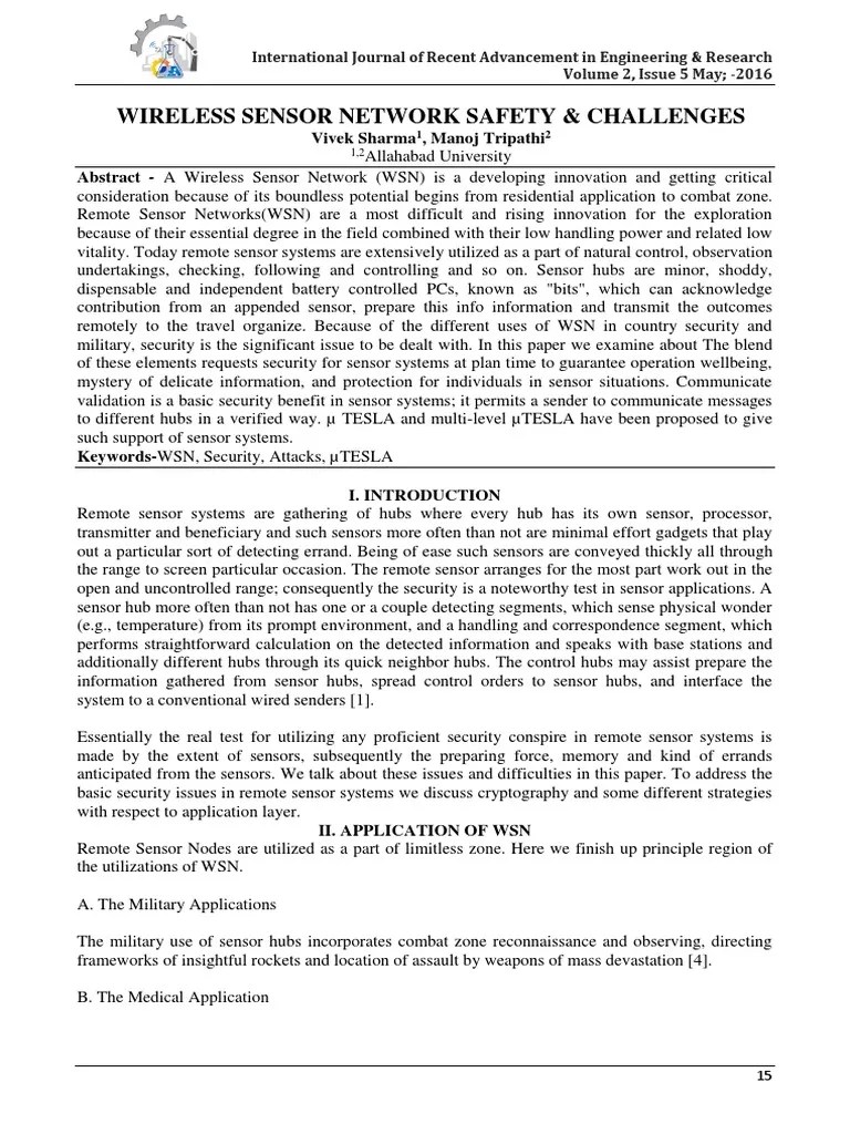 Wireless Sensor Network Safety & Challenges PDF Wireless Sensor