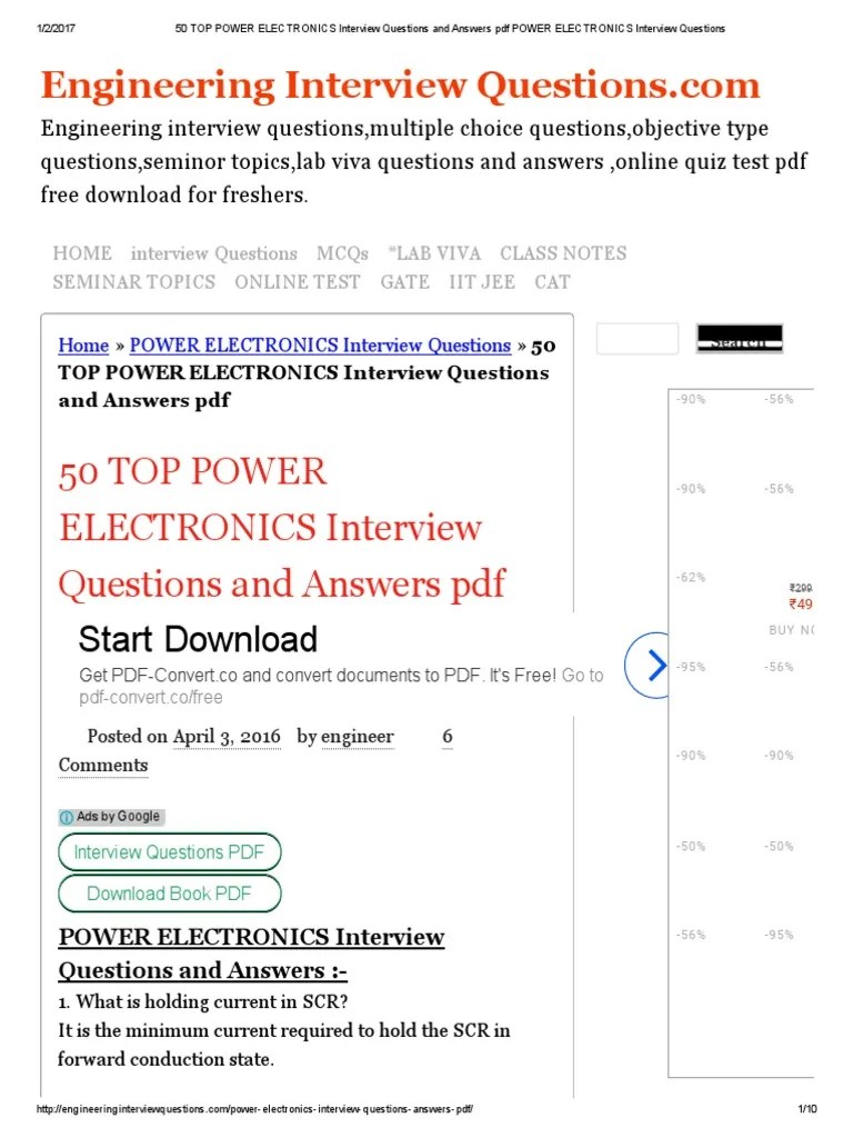 50 TOP POWER ELECTRONICS Interview Questions and Answers PDF POWER