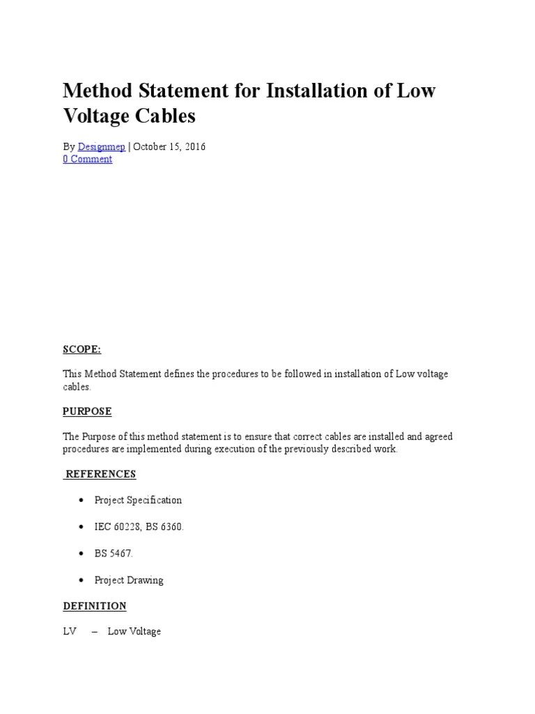 Method Statement For Installation of Low Voltage Cables PDF
