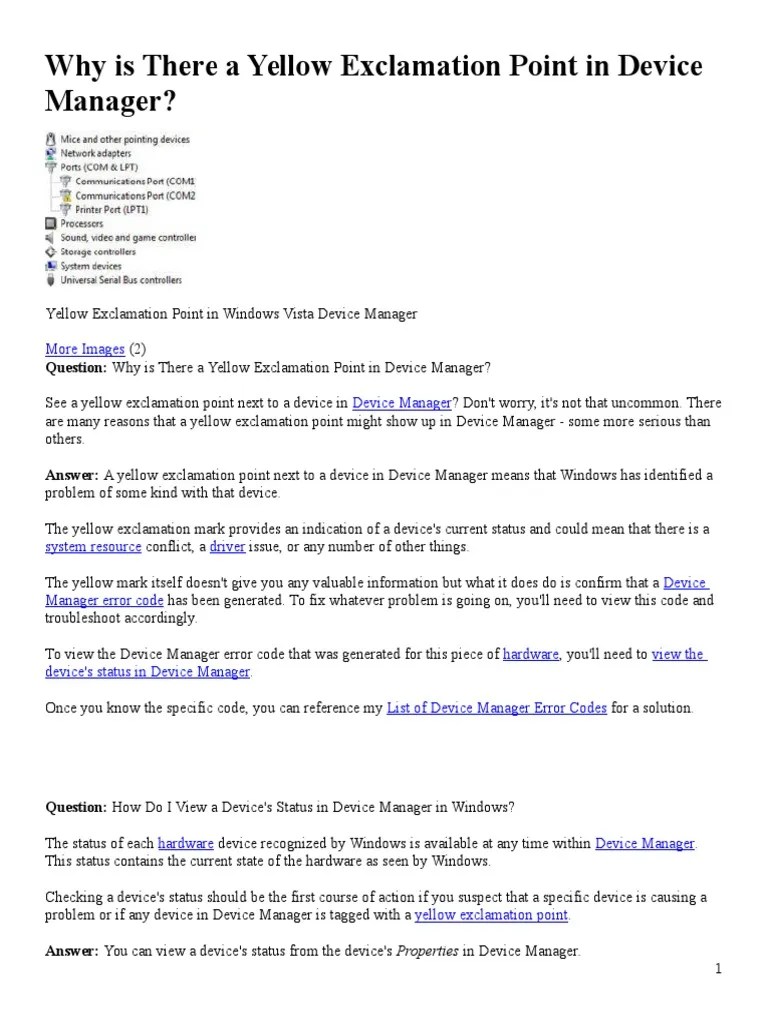 Why is There a Yellow Exclamation Point in Device Manager Windows 7