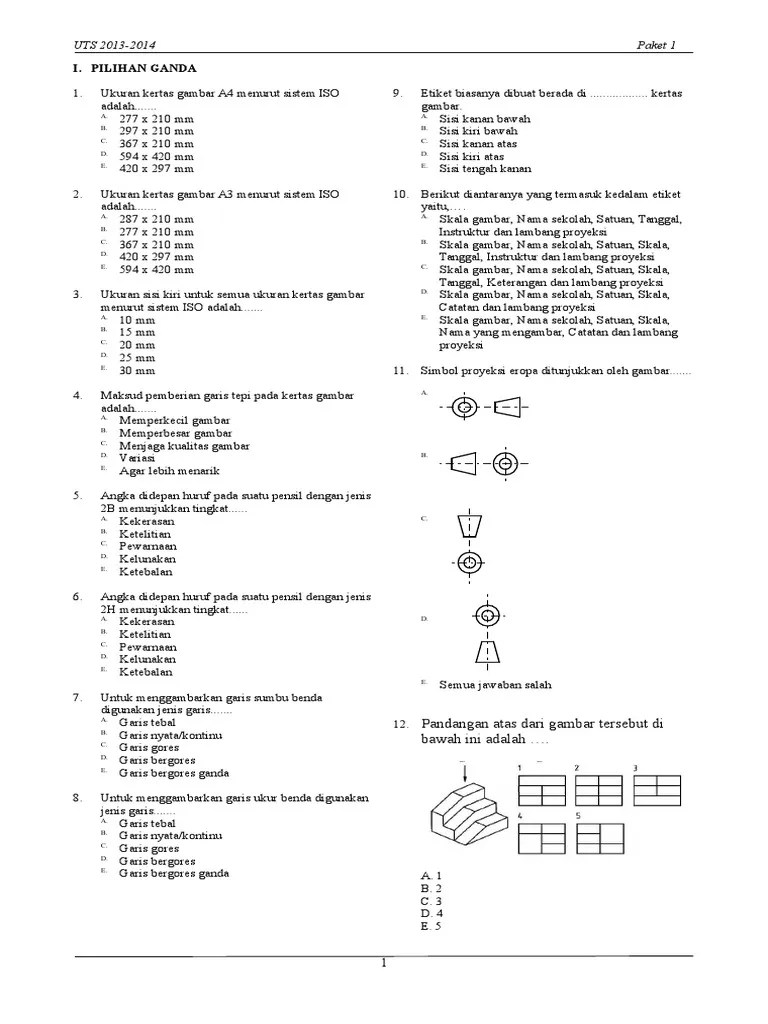 Soal Gambar Teknik Uas Kelas 1 | PDF