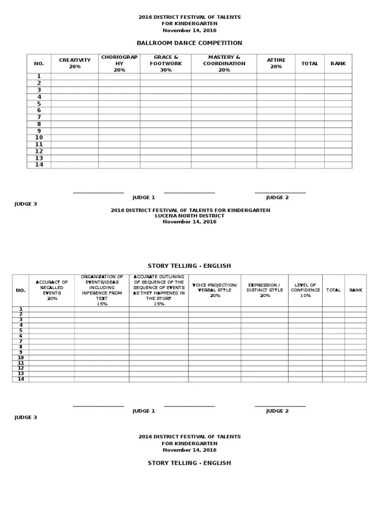 Sample Criteria For Judging Best In Attire