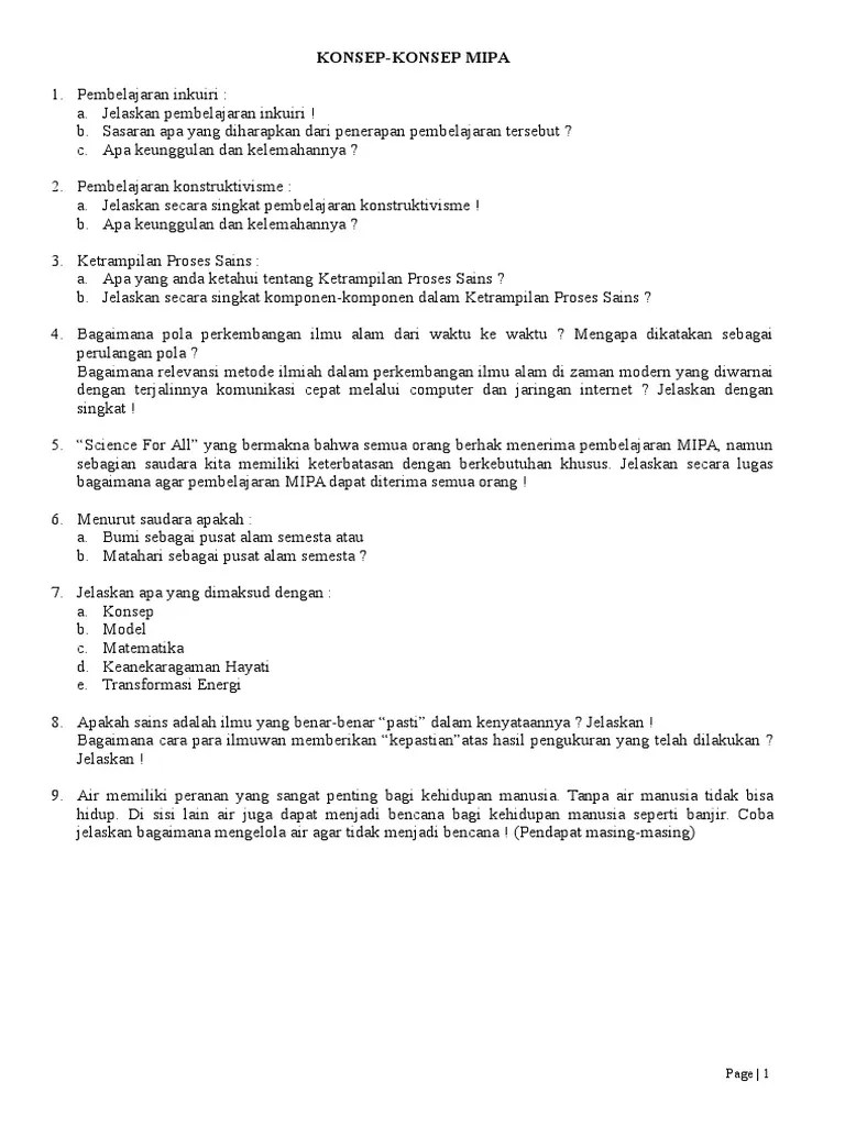 Jawaban Konsep Mipa Uts 2016 | PDF