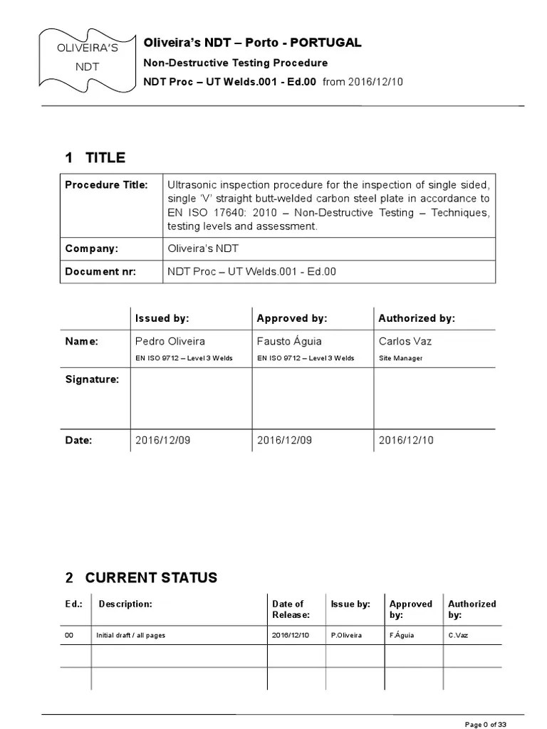 NDT Procedure PCN_test1 Nondestructive Testing Welding
