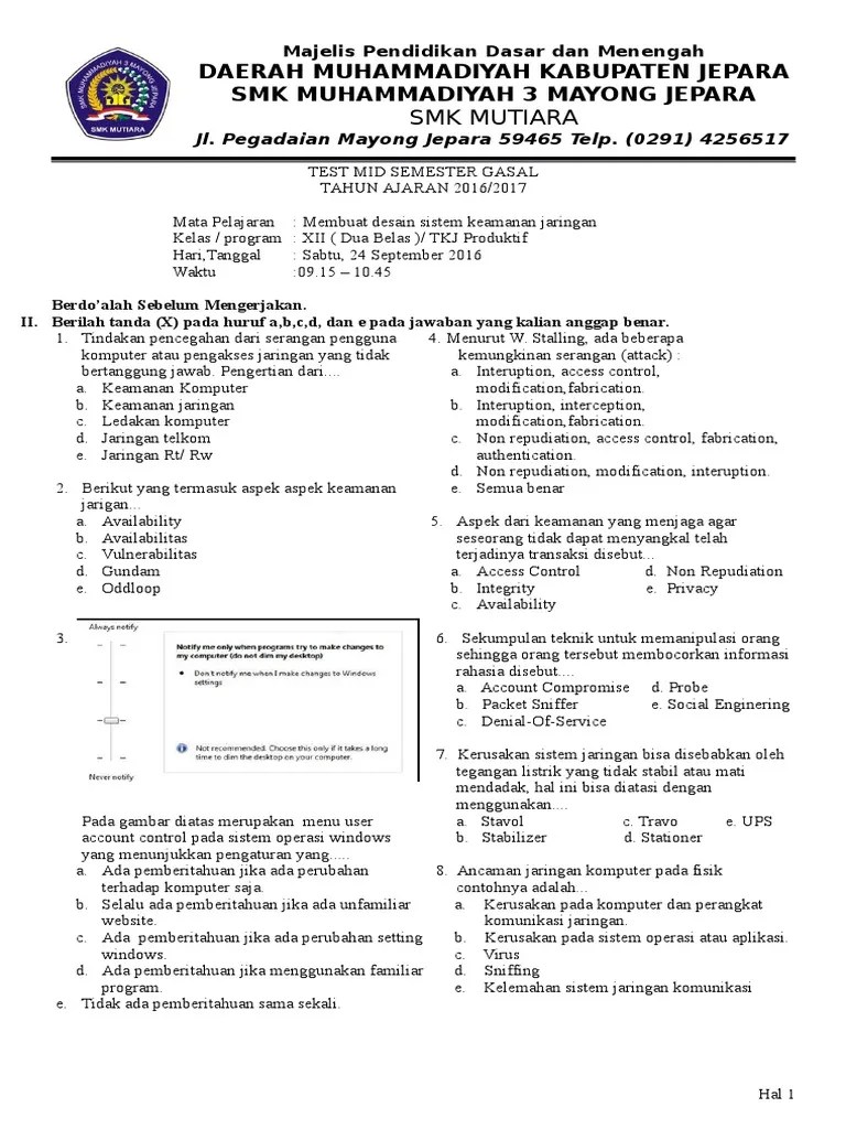 Soal Kelas 12 Tkj (Membuat Desain Sistem Keamanan Jaringan)