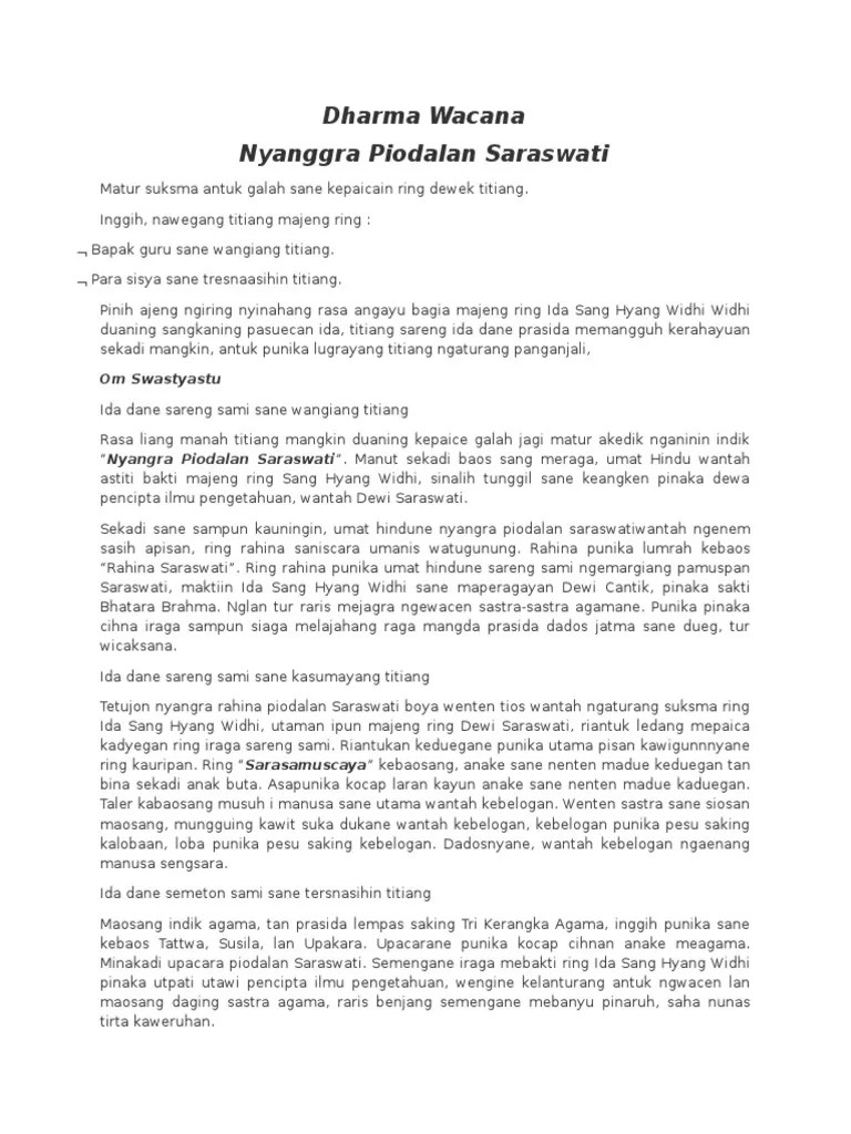 Contoh Teks Dharma Wacana Bahasa Bali Singkat Berbagai Teks Penting