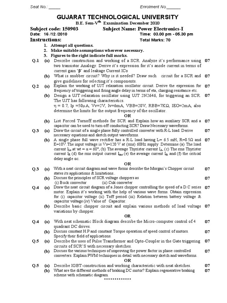 Gujarat Technological University Instructions PDF Power