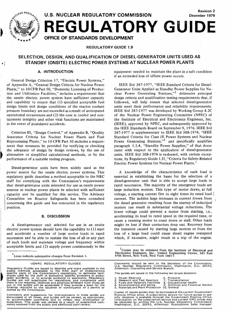 Reg Guide 1.9 r2 PDF Nuclear Regulatory Commission Nuclear Power