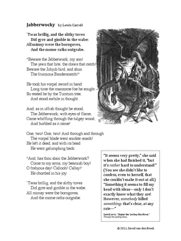 Jabberwocky Poem Lewis Carroll Lexical Semantics