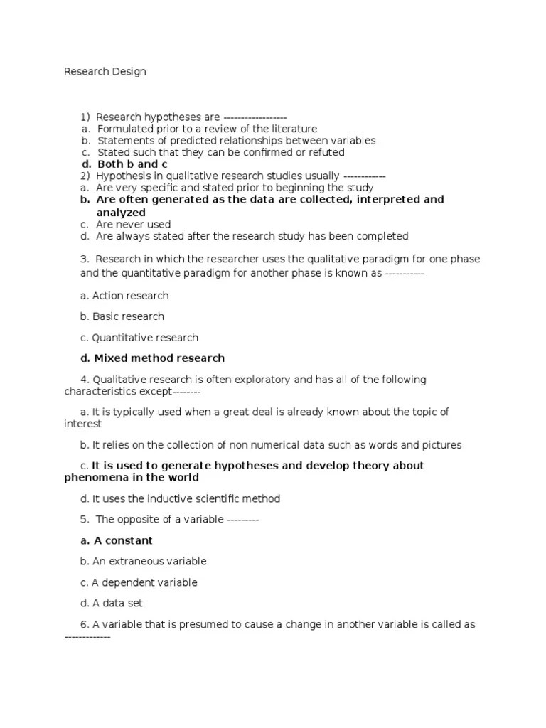 MCQ Research Design PDF