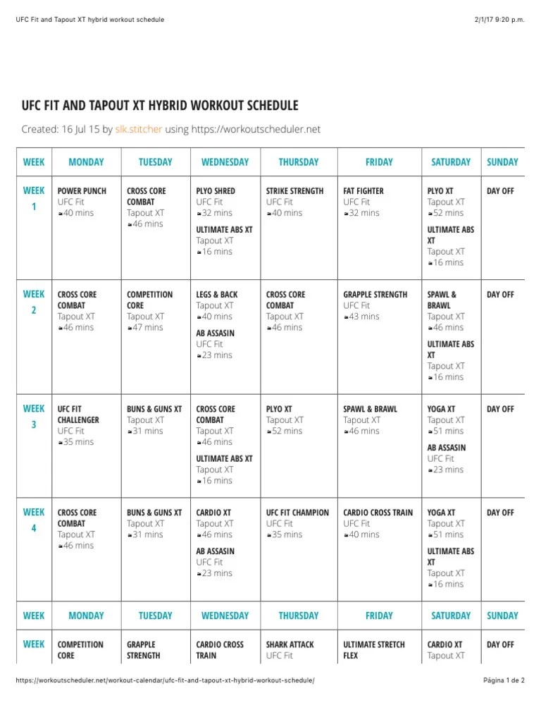 UFC Fit and Tapout XT Hybrid Workout Schedule Sports Leisure