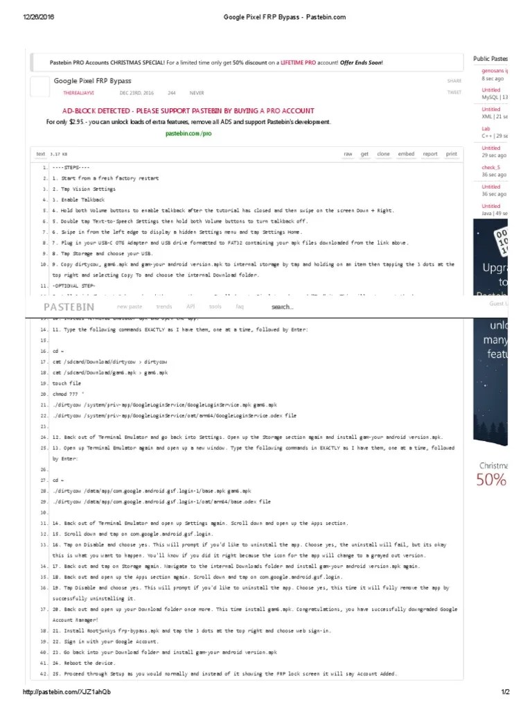 Google Pixel FRP Bypass Pastebin PDF Android (Operating System) Mobile App
