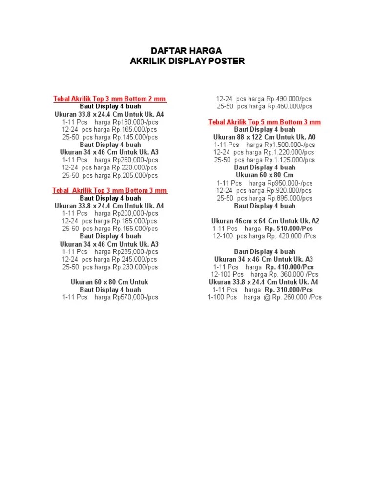 DAFTAR HARGA Akrilik