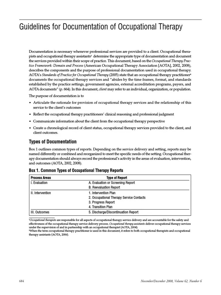 Guidelines For Documentation of Occupational Therapy PDF Occupational