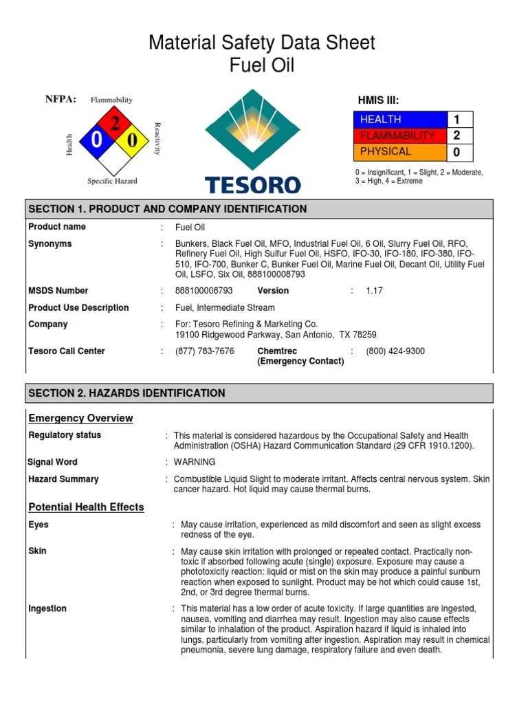Fuel Oil Msds Combustion Dangerous Goods