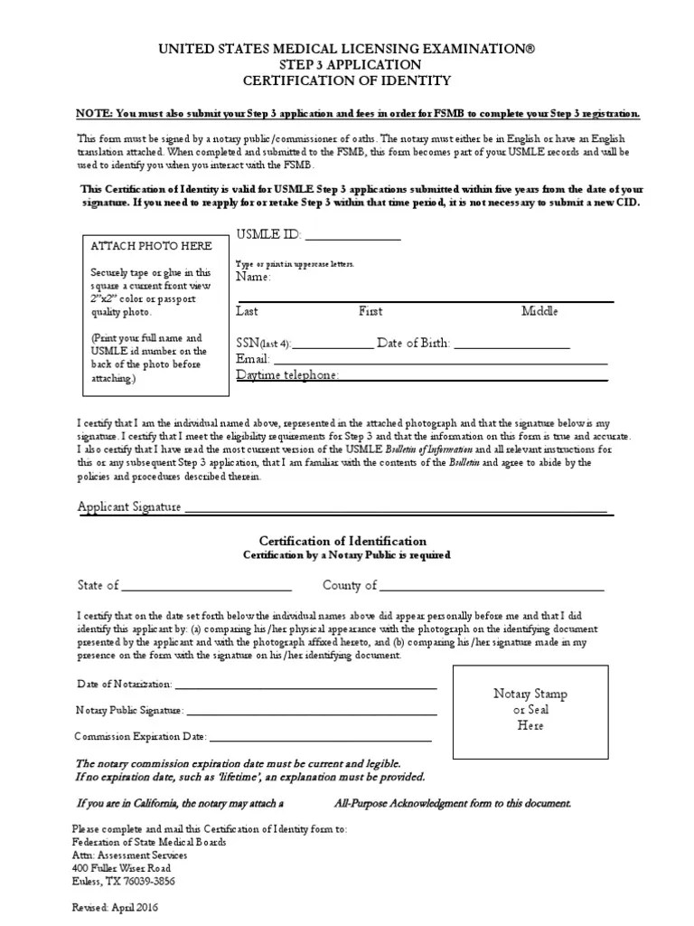 USMLEStep3 Certification of Identity Notary Public Government