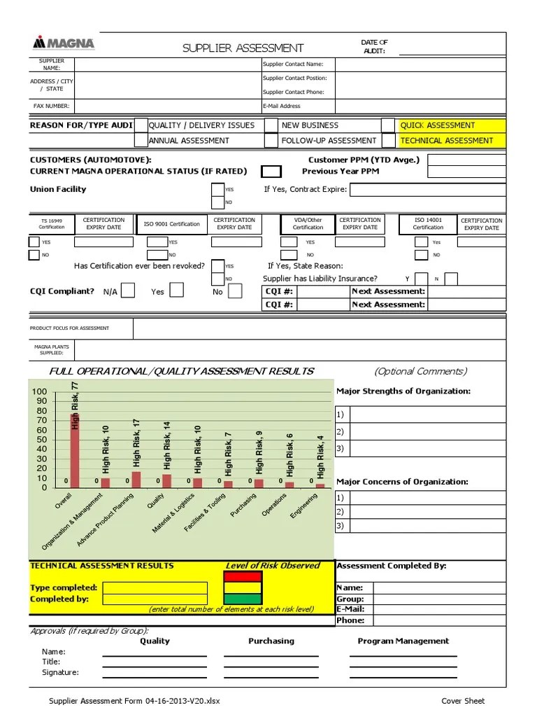 Supplier Assessment Form 04162013 v20 Verification And Validation
