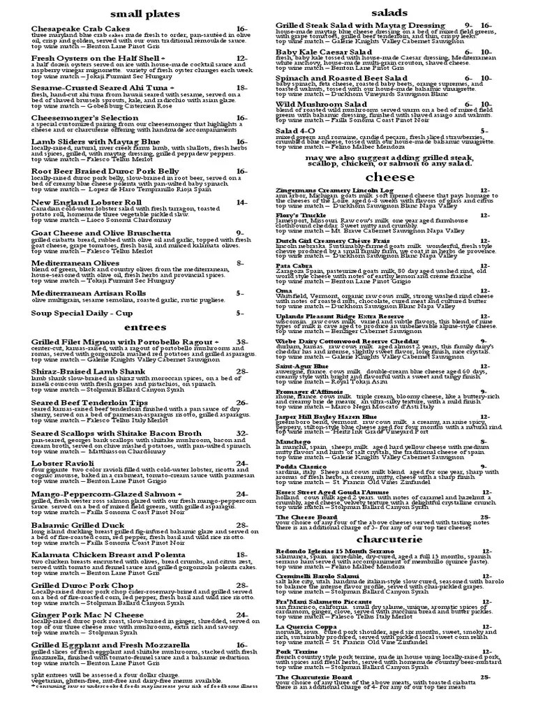 4 Olives Menu Salad Wine