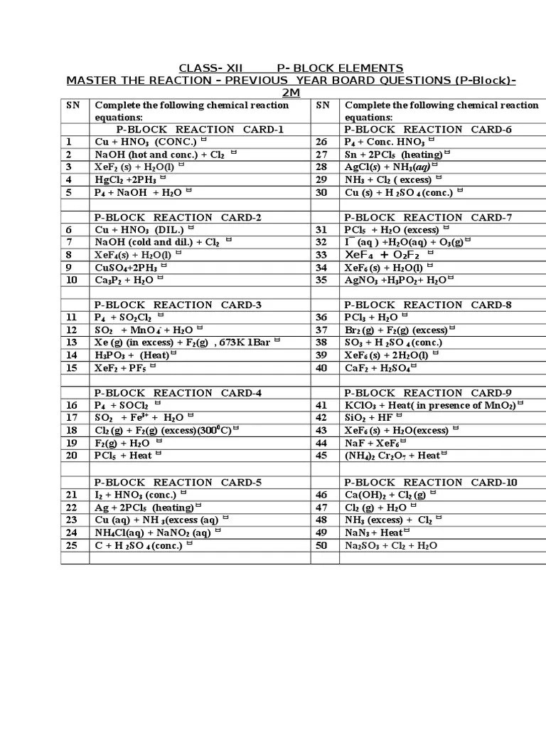 P Block Reactions PDF Chemistry Chlorine