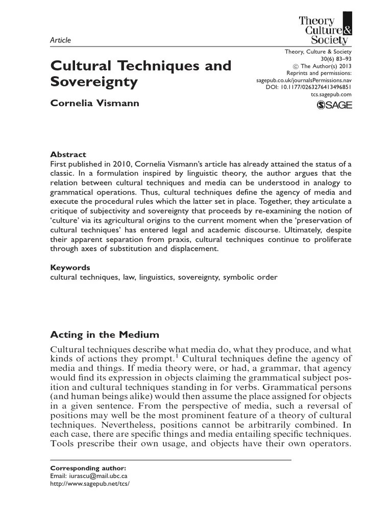 Vismann Cornelia 2010 2013 Cultural Techniques and Sovereignty PDF