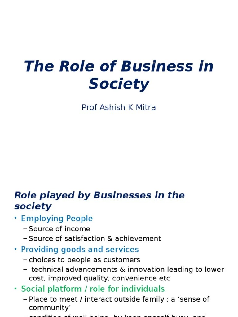 The Role of Business in Society Corporate Social Responsibility