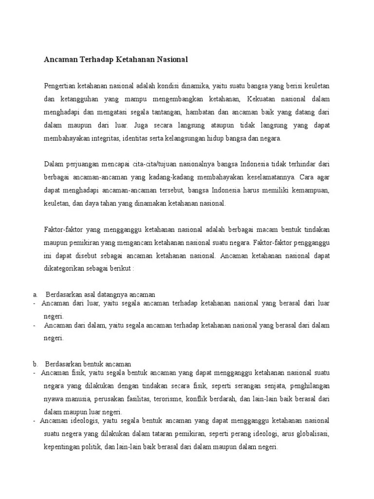 Ancaman Terhadap Ketahanan Nasional | PDF