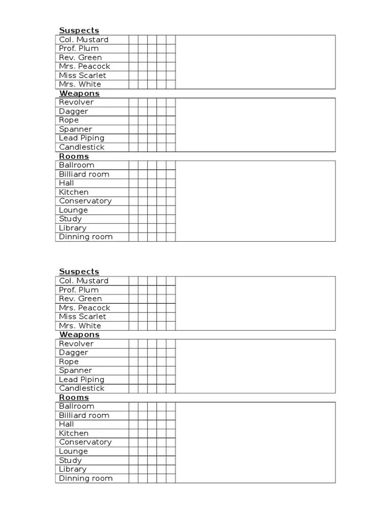 Cluedo Notepad PDF