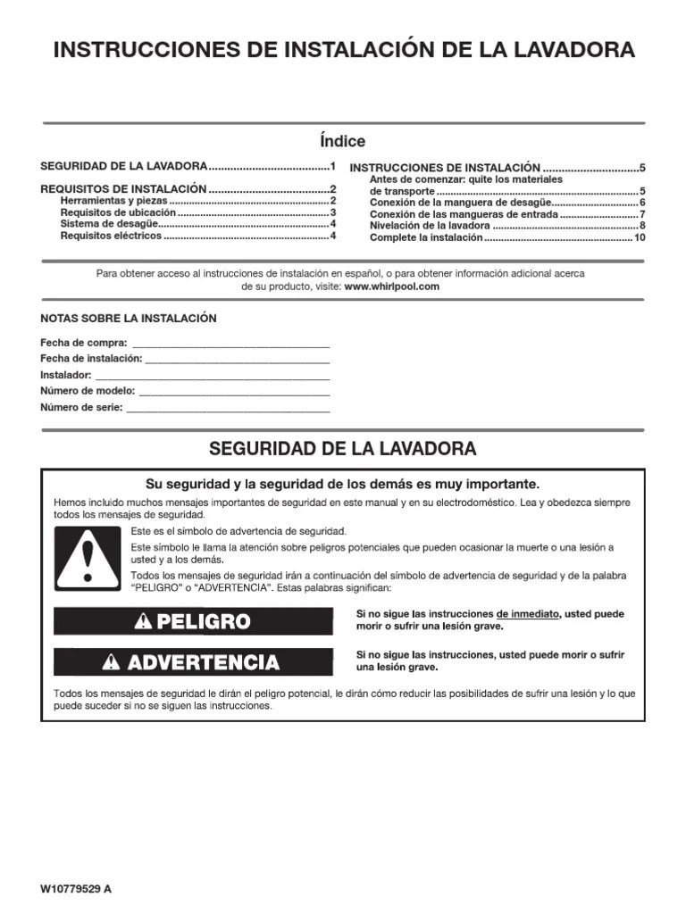 Manual de Instalación Lavadora Mytag PDF | PDF | Herramientas | Bienes