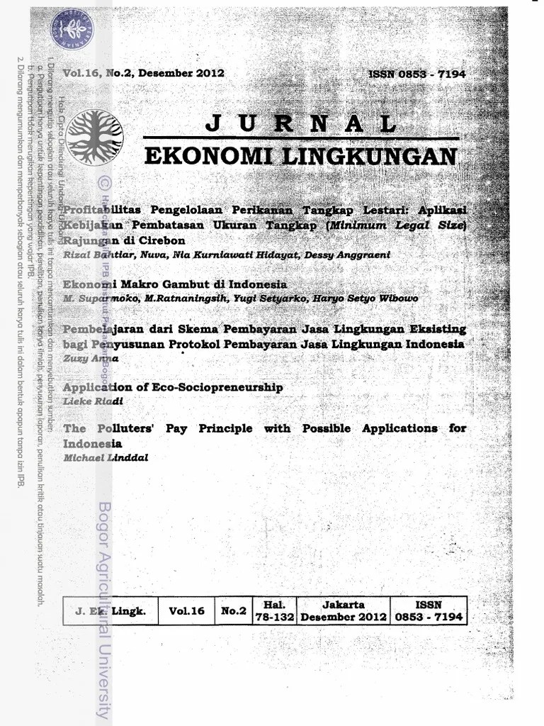 Jurnal Ekonomi Lingkungan 2012